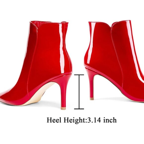 ⚡Women's Red Chic Heeled Ankle Boots Sexy Pointed Toe 3 Inch High Heel Fashion - Picture 3 of 8